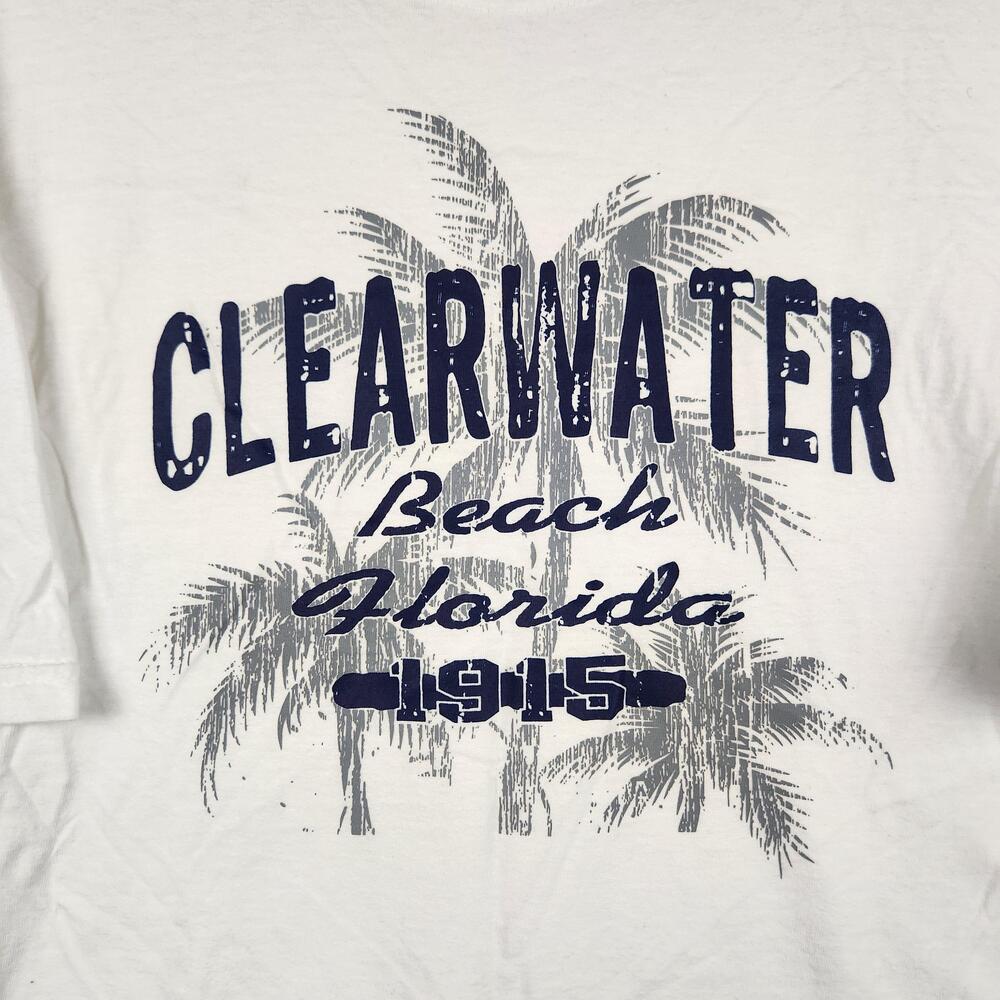 Vintage Clearwater Beach Florida Shirt Mens XL White Graphic Tourist Palm Tree - Picture 1 of 8